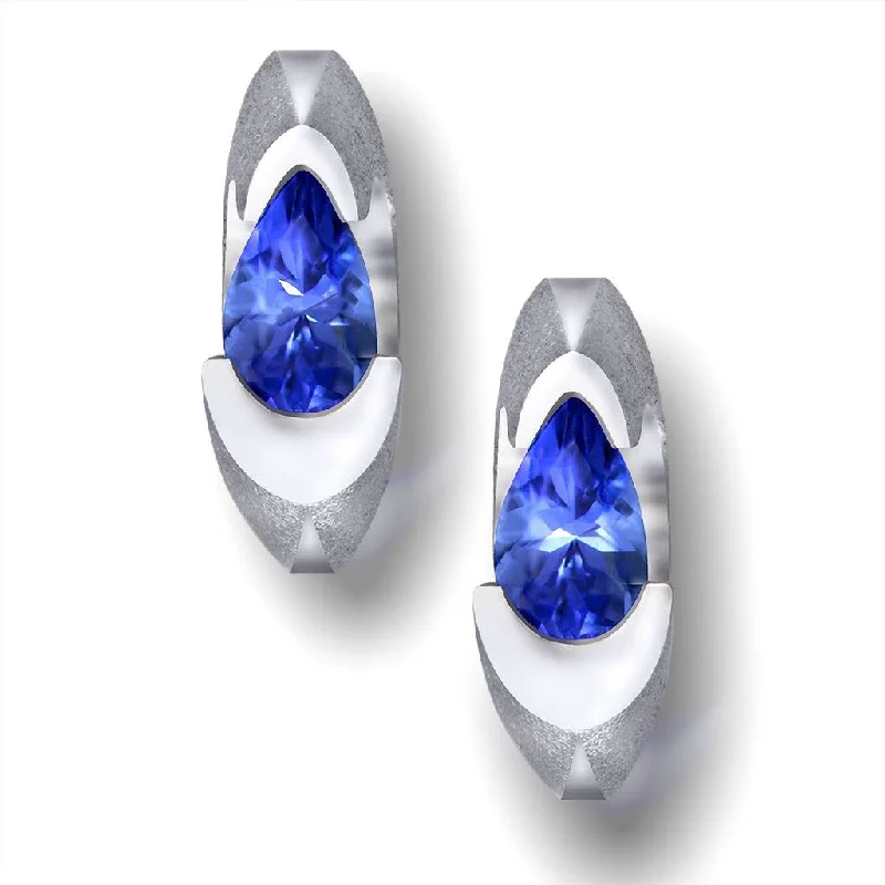 Ladies Earrings for Daily Spark-Passion Tanzanite White Gold Stud Earrings