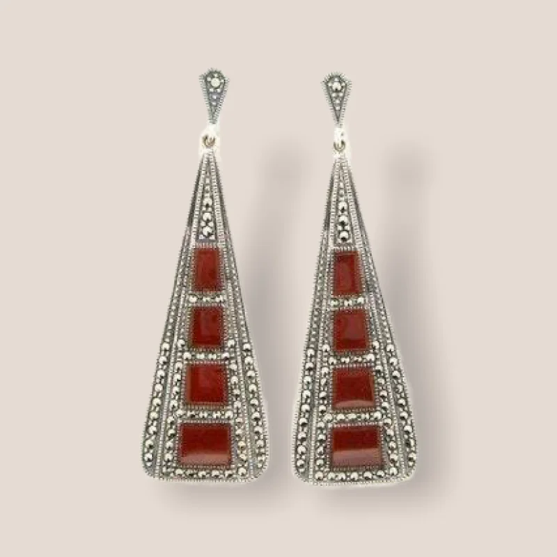 Ladies Earrings with Gold Sphalerite-Art Deco Earrings Silver Carnelian