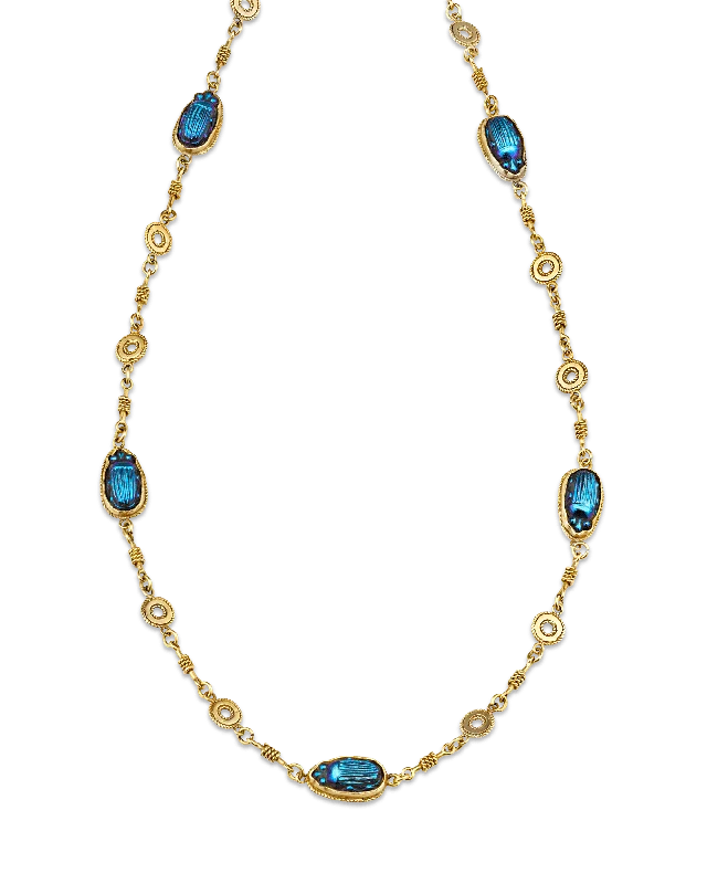 Matte elegance necklaces -Louis Comfort Tiffany Favrile Glass Scarab Necklace