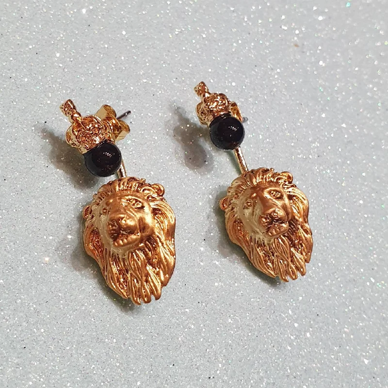 Ladies Earrings with Blue Sapphire-Bill Skinner Lion Earrings Ear Jacket Crown Gold Black