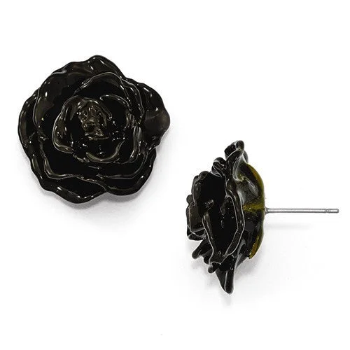 Ladies Earrings with Purple Stichtite-Lacquer Dipped Black Natural Rose Silver Earrings