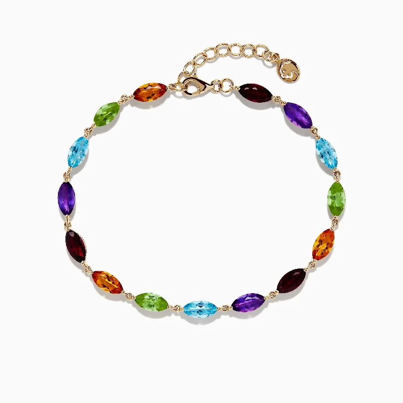 Ladies key motif bracelets -Mosaic 14K Yellow Gold Multi Gemstone Adjustable Tennis Bracelet 9.30 TCW