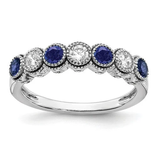 Ladies Rings with Leaf Spark-14k White Gold Lab Grown Diamond And Created Blue Sapphire Ring