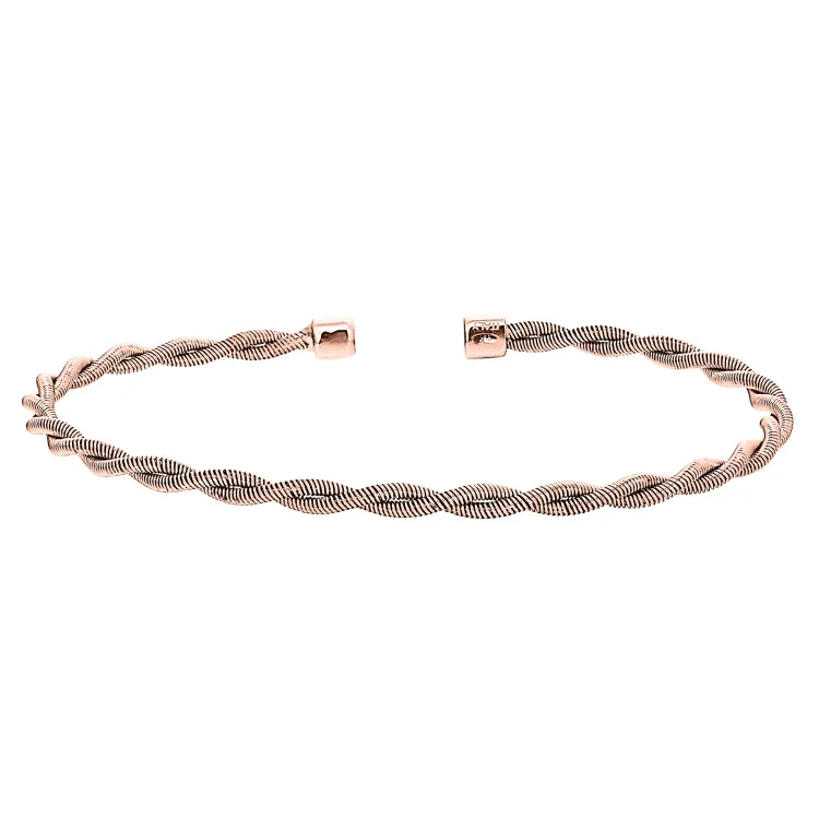 Ladies abstract flow bracelets -Rose Gold Finish Sterling Silver Thin Tightly Twisted Cable Cuff Bracelet