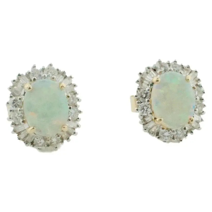 Ladies Earrings Big Glow-Opal and Diamond Earrings in Yellow Gold