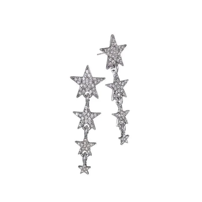 Ladies Earrings with Crown Spark-Hot Tomato Starry Starry Drop Earrings in Antique silver with Clear Crystals