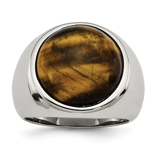 Ladies Rings for Design Glow-Stainless Steel Tiger's Eye Ring