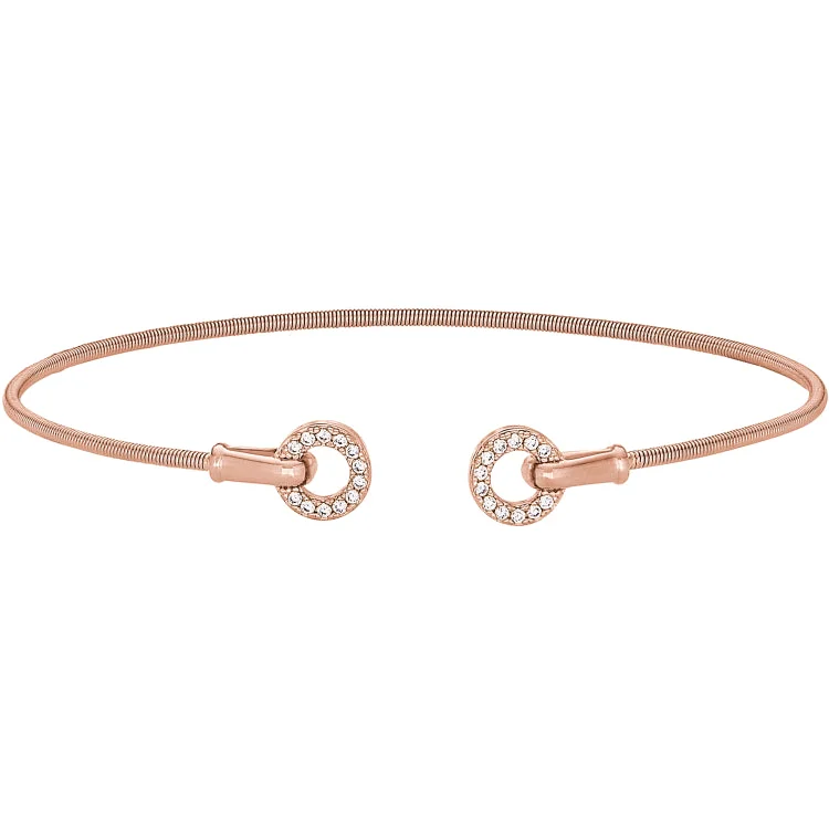 Ladies city sleek bracelets -Rose Gold Finish Sterling Silver Cable Cuff Bracelet with Simulated Diamond Open Circles