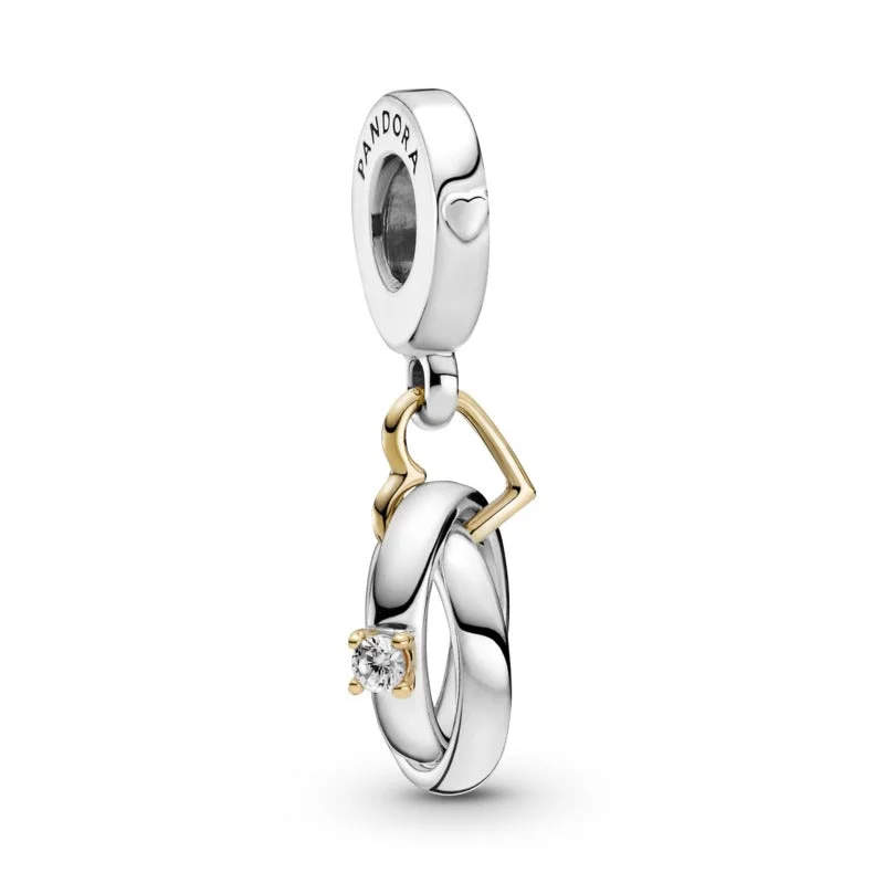 Ladies Engagement Rings with Cavansite Glow-Two-tone Wedding Rings Dangle Charm 799319C01