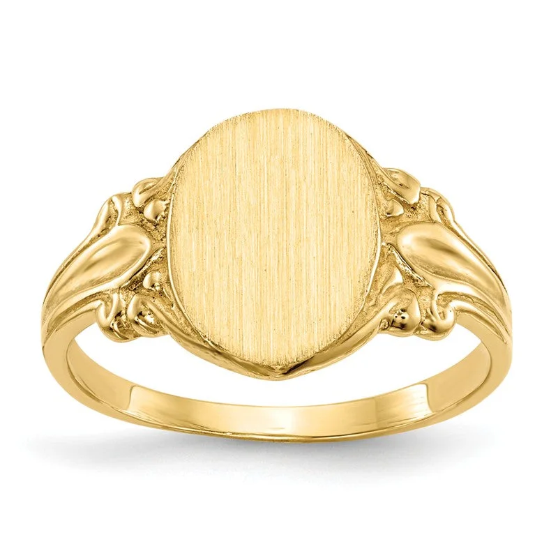 Ladies Rings with Gold Fibrolite-14k Yellow Gold Oval Signet Ring With Decorative Band (Ladies Sizes)