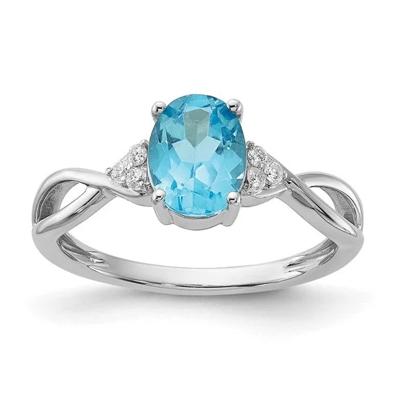 Ladies Rings with Pure Okenite-14k White Gold Oval Blue Topaz and Diamond Ring