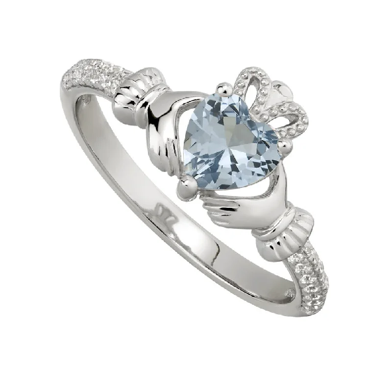 Ladies Rings with Blue Shattuckite-December Claddagh Birthstone Ring