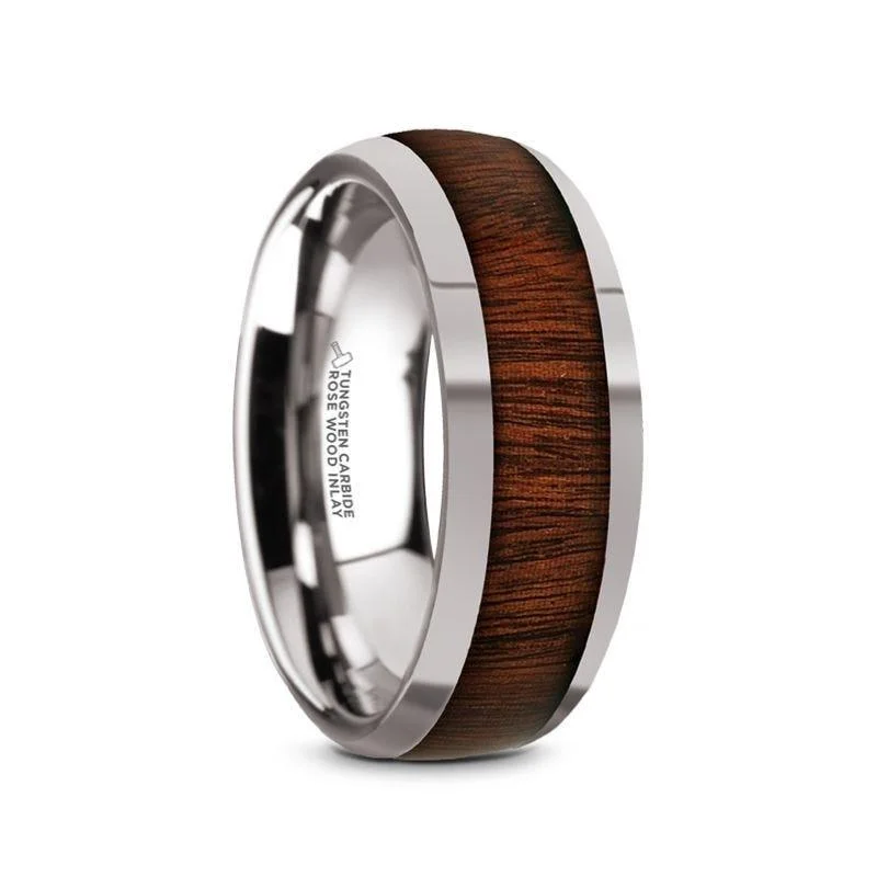 Ladies Engagement Rings with Pectolite Glow-Thorsten DALBERG Tungsten Carbide Rosewood Inlay Polished Finish Men’s Domed Wedding Ring - 8mm