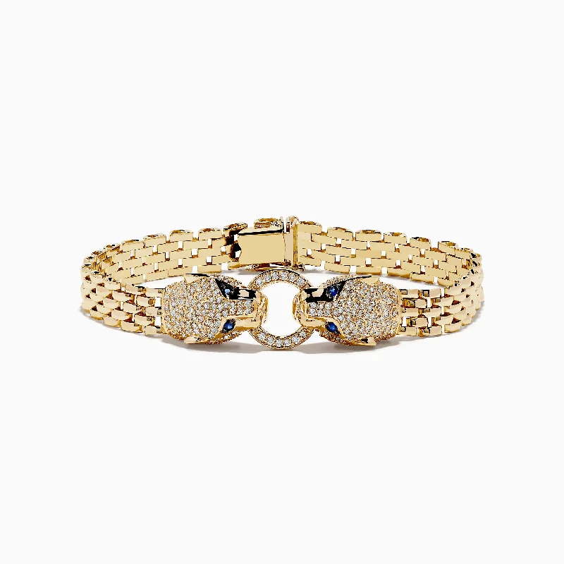 Ladies silky smooth bracelets -Signature 14K Yellow Gold Sapphire and Diamond Panther Bracelet