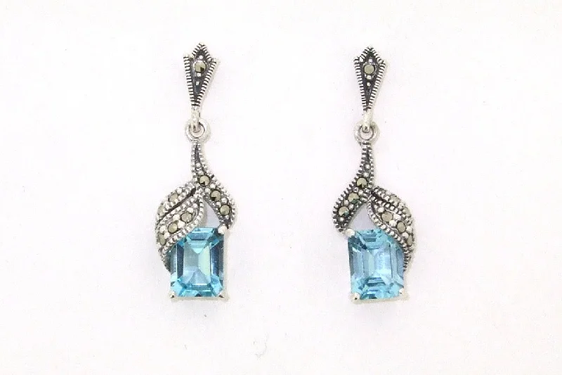 Ladies Earrings with Mint Serpentine-Blue Topaz Art Deco oblong Earrings