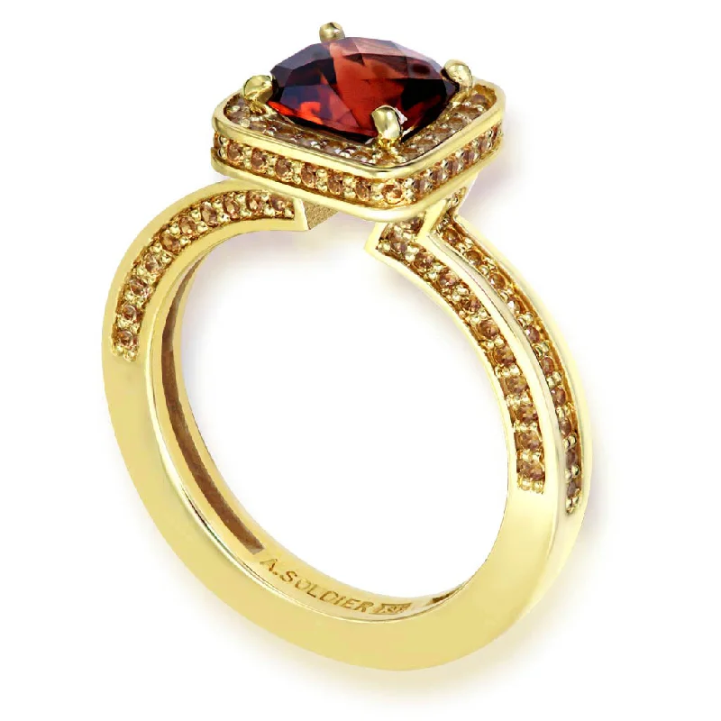 Ladies Engagement Rings Halo Glow-Eternal Love Garnet Gold Engagement Ring