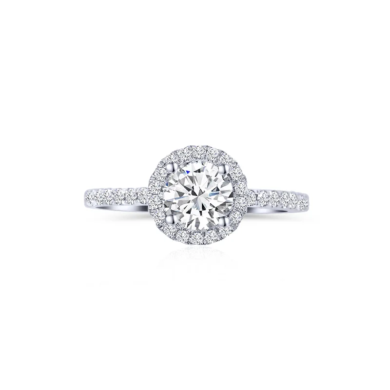 Ladies Engagement Rings Floral Glow-18K White Gold Round 1.01 Carat Diamond Halo Engagement Ring