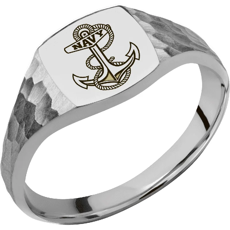 Ladies Rings with White Leucite-Navy Custom Collegiate Titanium Signet Ring