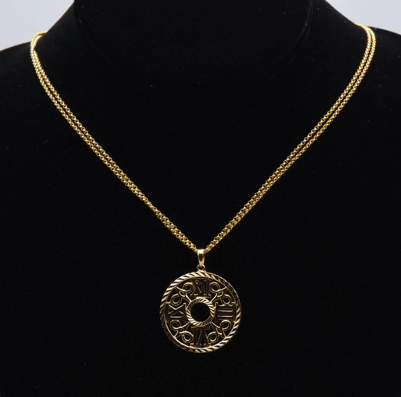 Halo charm necklaces -Ross-Simons - Vintage Vermeil Grandfather Clock Face Pendant on Double Strand Chain Necklace - 18"