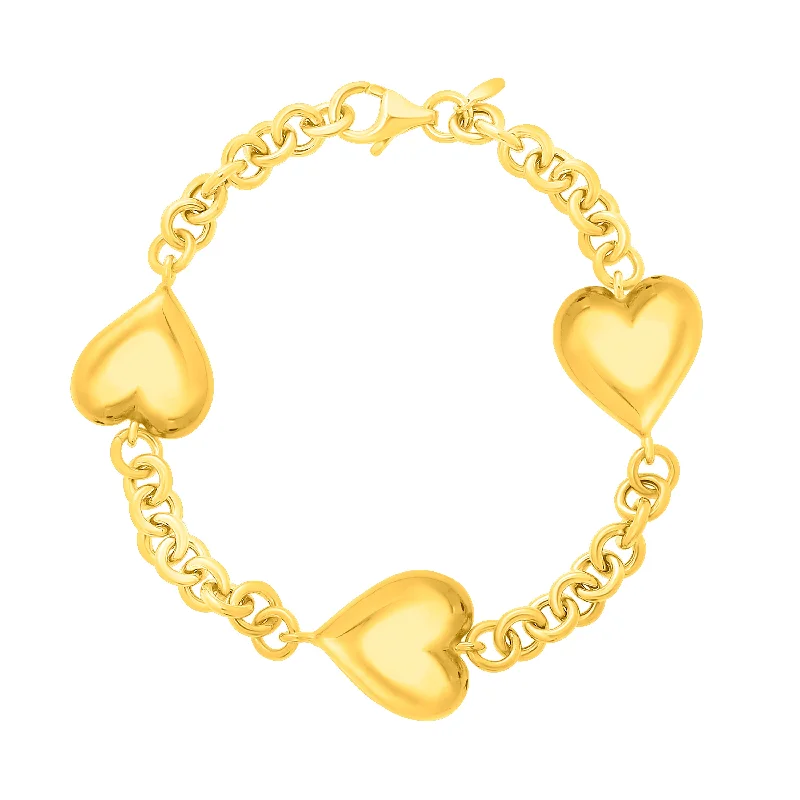 Ladies opulent gold bracelets -Silver Plated Puffed Triple Heart Bracelet