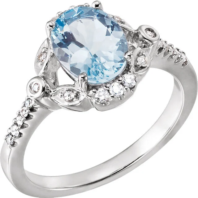 Ladies Rings with Ocean Larimar-14k White Gold Genuine Oval Aquamarine & Diamond Accented Ring