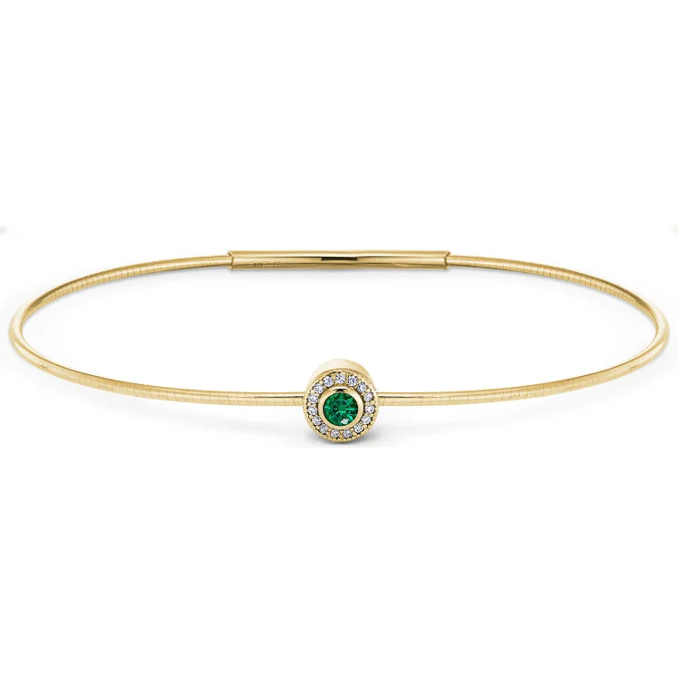 Ladies bespoke custom bracelets -Gold Finish Finish Sterling Silver Round Simulated Emerald Birth Gem Bracelet with Simulated Diamonds