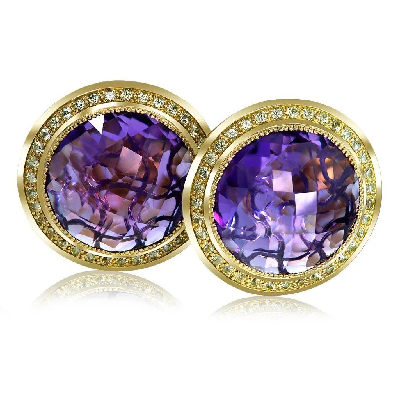 Ladies Earrings with Red Spinel-Gold Symbolica Earrings with Amethyst & Peridots