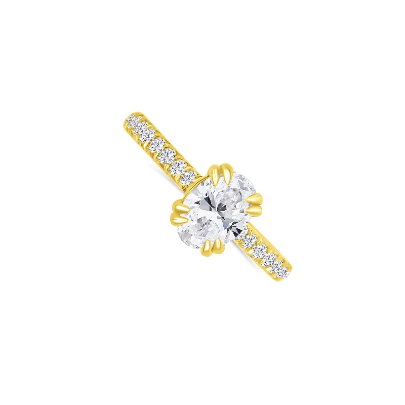 Ladies Engagement Rings Butterfly Spark-14K Yellow Gold Oval 1.01 Carat Diamond Double Prong Engagement Ring 0.26 Carat Round Side Diamonds