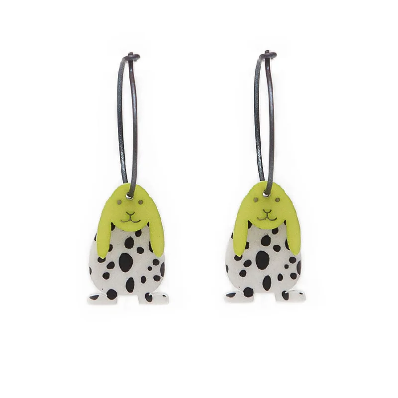 Ladies Earrings with Soft Morganite-Lene Lundberg K Form Black/White Splodge and Lime Bunny Earrings