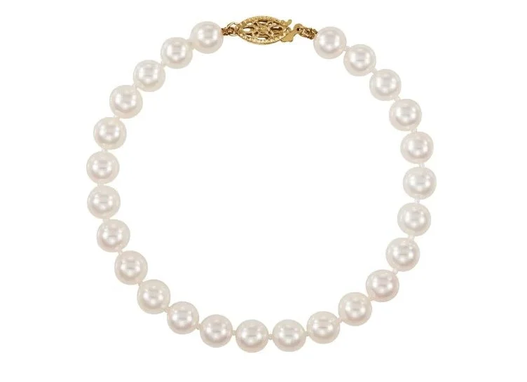 Ladies blissful charm bracelets -14KT 6 MM WHITE CULTURED AKOYA PEARL BRACELET