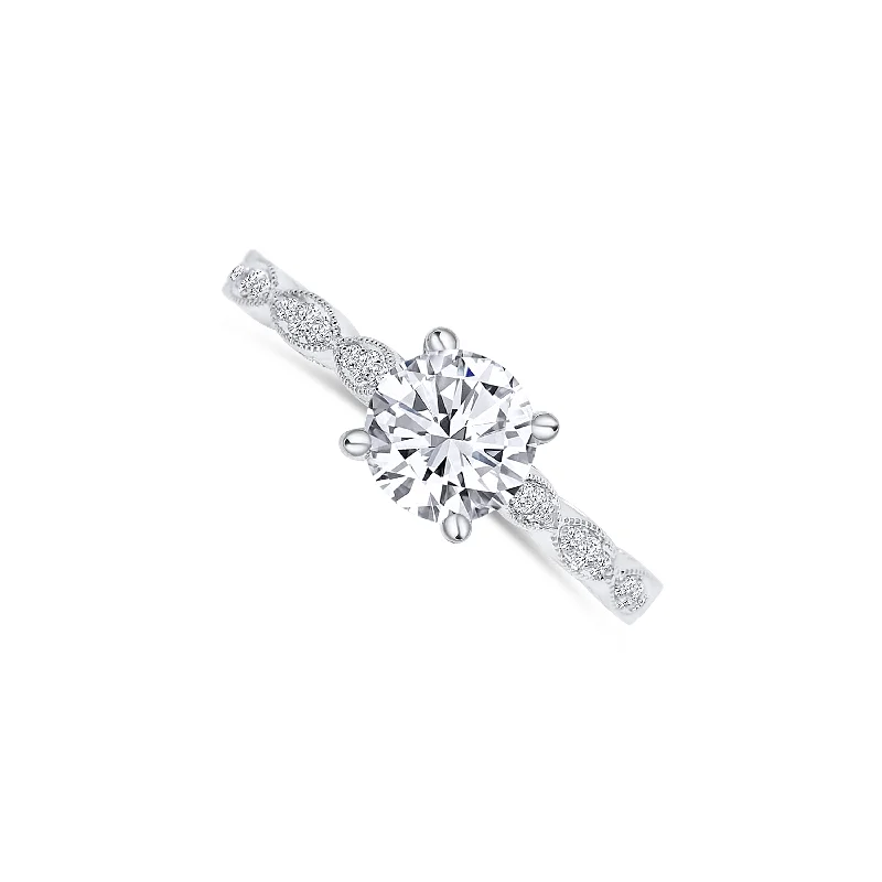 Ladies Engagement Rings Three Spark-14K White Gold Round 1.05CT Diamond Engagement Ring