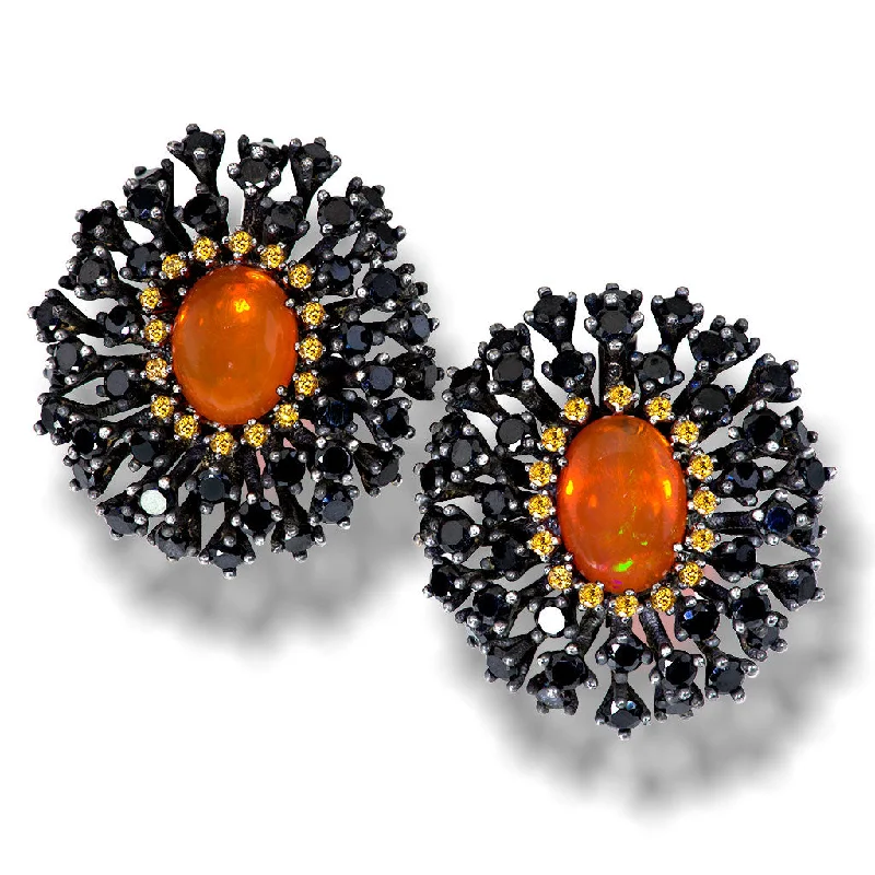 Ladies Earrings with Flame Spark-Silver Astra Earrings with Fire Opal, Garnet & Spinel