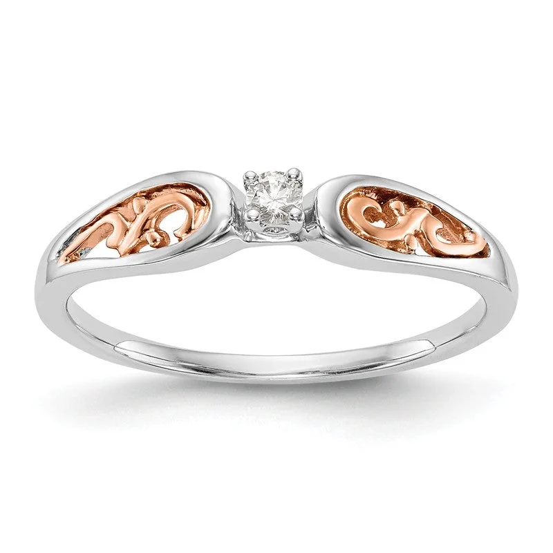 Ladies Engagement Rings with Sunstone Glow-14K White Gold And Rose Gold Filigree Diamond Promise / Engagement Ring