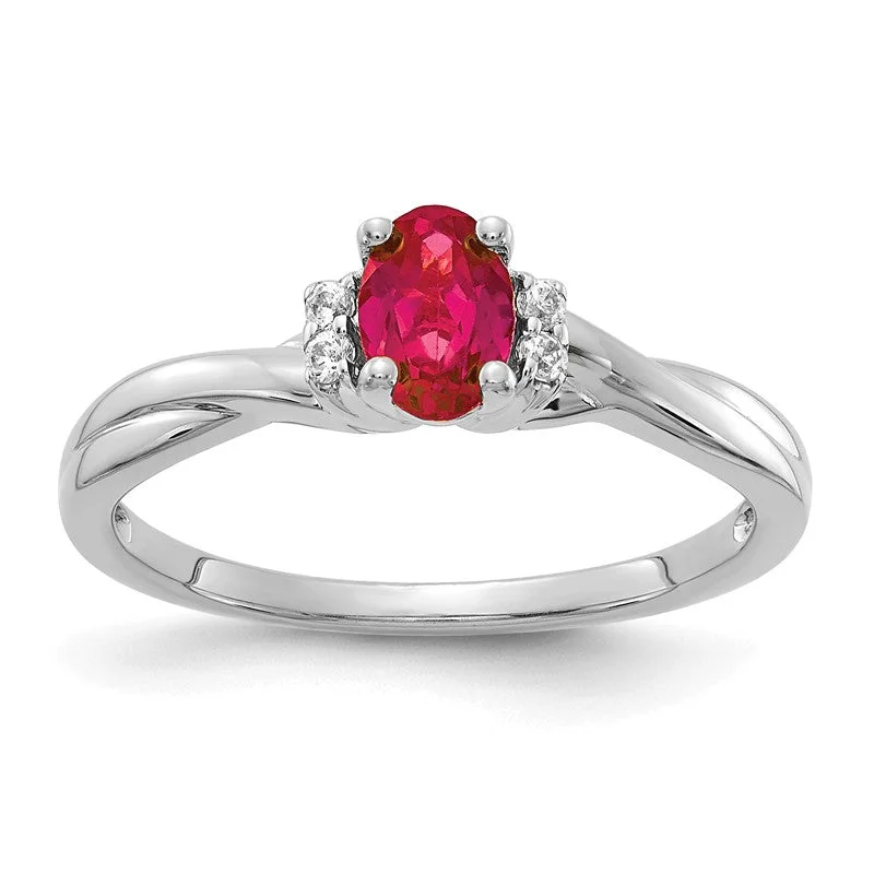 Ladies Rings Multi Glow-14K White Gold Diamond And Oval Ruby Twist Band Ring