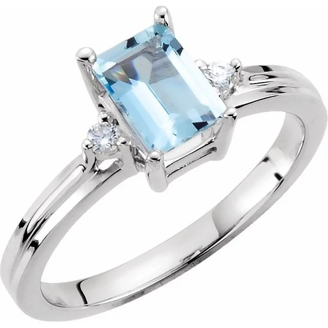 Ladies Rings with Plum Axinite-14k White Gold Aquamarine and Diamond Ring