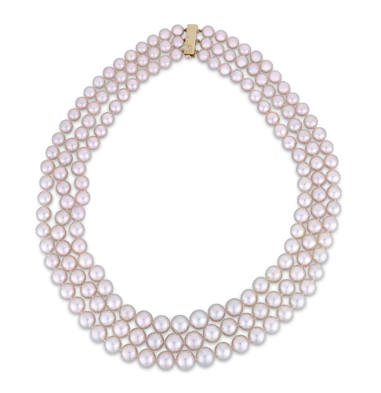 Club vibe necklaces -Triple Strand Akoya Pearl Necklace