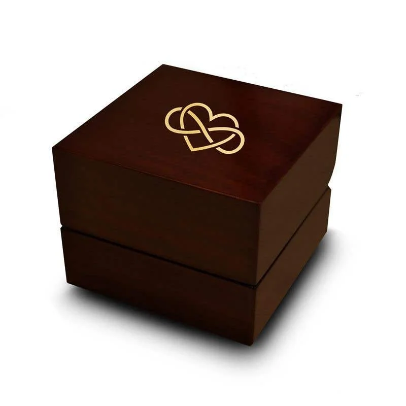 Ladies Engagement Rings with Sunstone Glow-Heart and Infinity Symbol Engraved Wood Ring Box Chocolate Dark Wood Personalized Wooden Wedding Ring Box