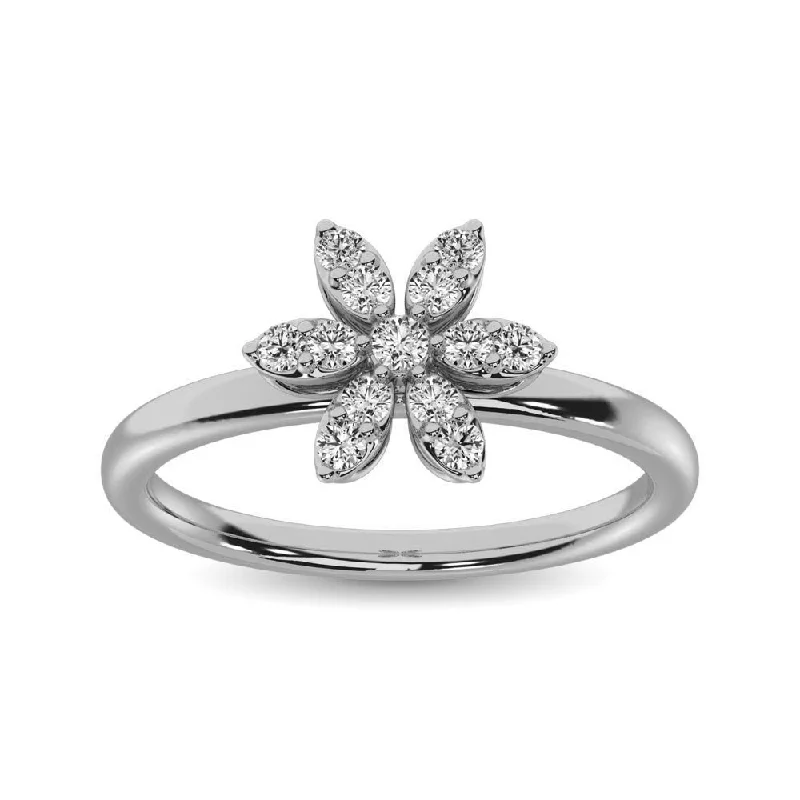 Ladies Rings with White Leucite-10K White Gold 1/4 Ctw Diamond Flower Ring