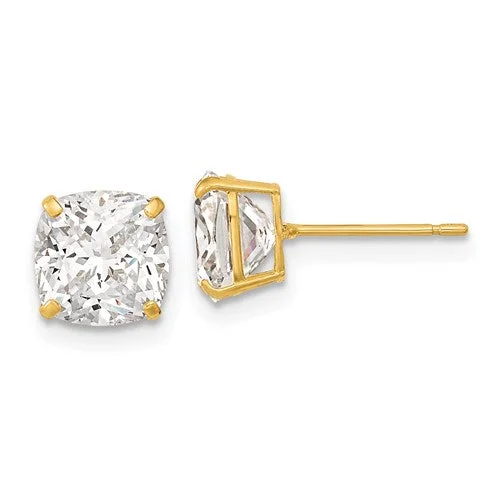 Ladies Earrings for Elder Glow-14k Yellow Gold CZ Cushion Cut Stud Earrings