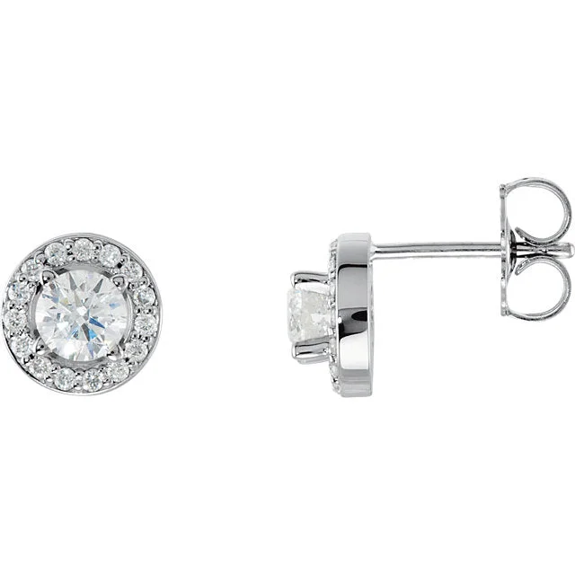 Ladies Earrings with Cream Howlite-14K White Gold Moissanite & 1/6 CTW Natural Diamond Earrings