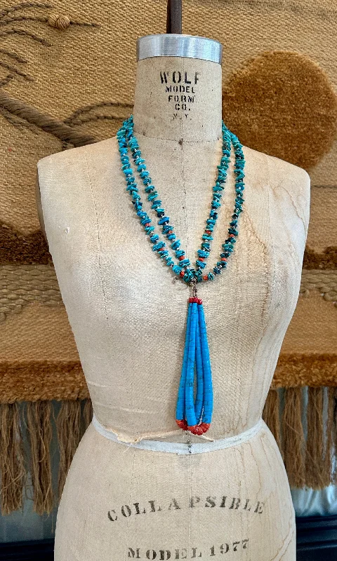 Birthday charm necklaces -SANTO DOMINGO PUEBLO Turquoise & Spiny Oyster Jacla Necklace