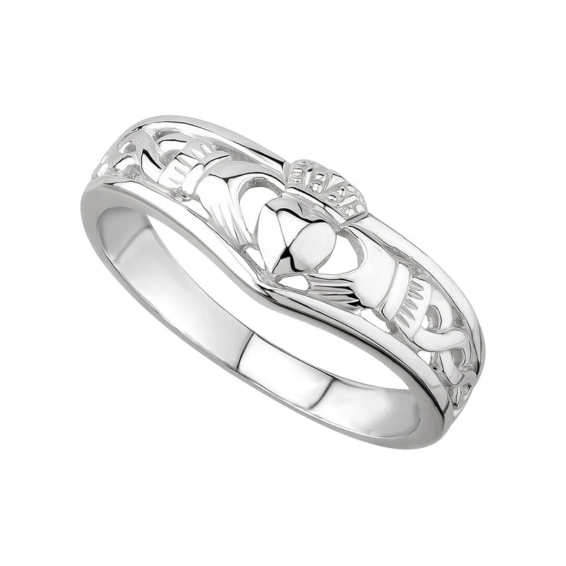 Ladies Rings for Travel Glow-Silver Claddagh Wishbone Ring