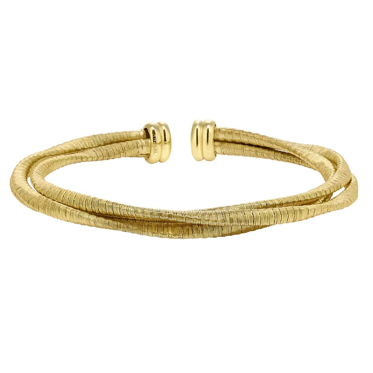 Ladies frosted matte bracelets -Gold Finish Sterling Silver Loosely Twisted Three Cable Cuff Bracelet