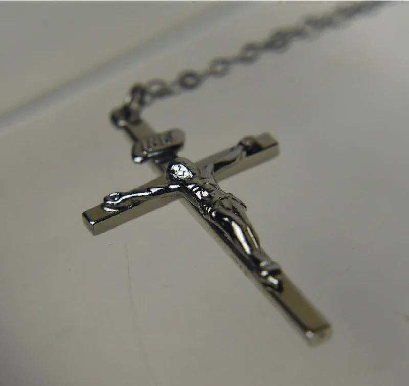 Sleek onyx necklaces -Sterling Silver Crucifix on Sterling Silver Chain Necklace