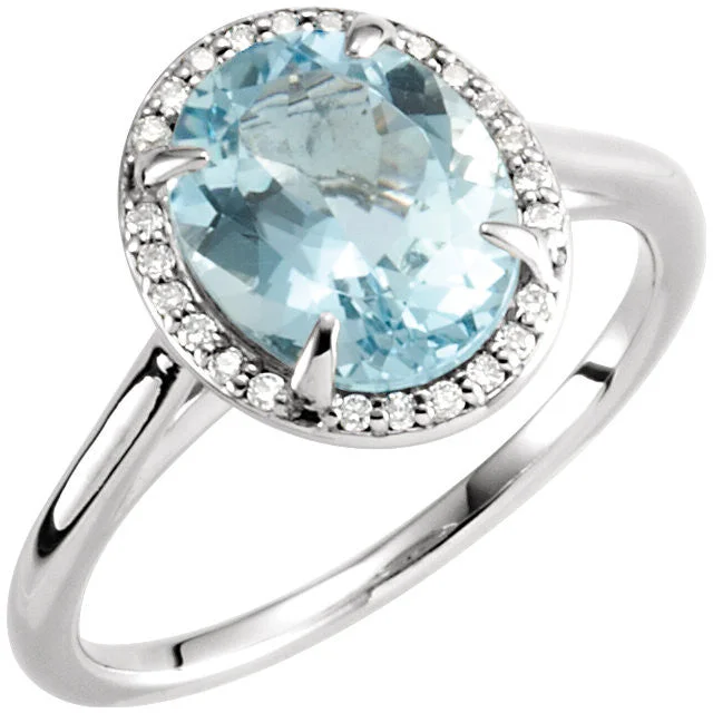 Ladies Rings with Green Rosasite-14K White Gold 10x8mm Oval Aquamarine & .06 CTW Diamond Halo Ring