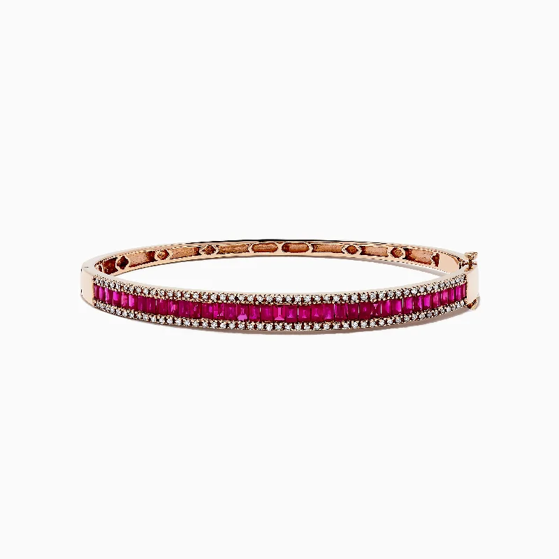 Ladies heavenly grace bracelets -Ruby Royale 14K Rose Gold Ruby and Diamond Bangle, 3.93 TCW