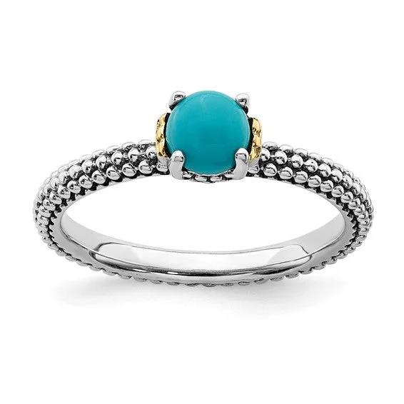 Ladies Rings with Brown Andalusite-Sterling Silver Stackable Expressions Antiqued & 14k Gold Turquoise Ring