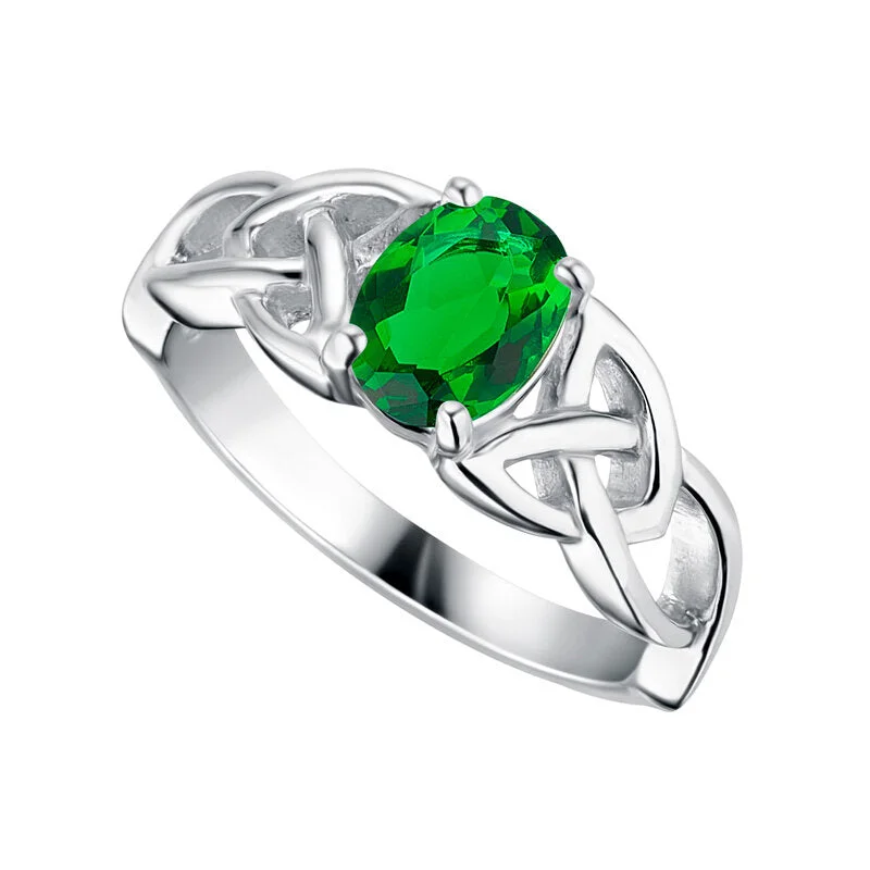 Ladies Rings Dual Shine-Sterling Silver Green Crystal Trinity Ring