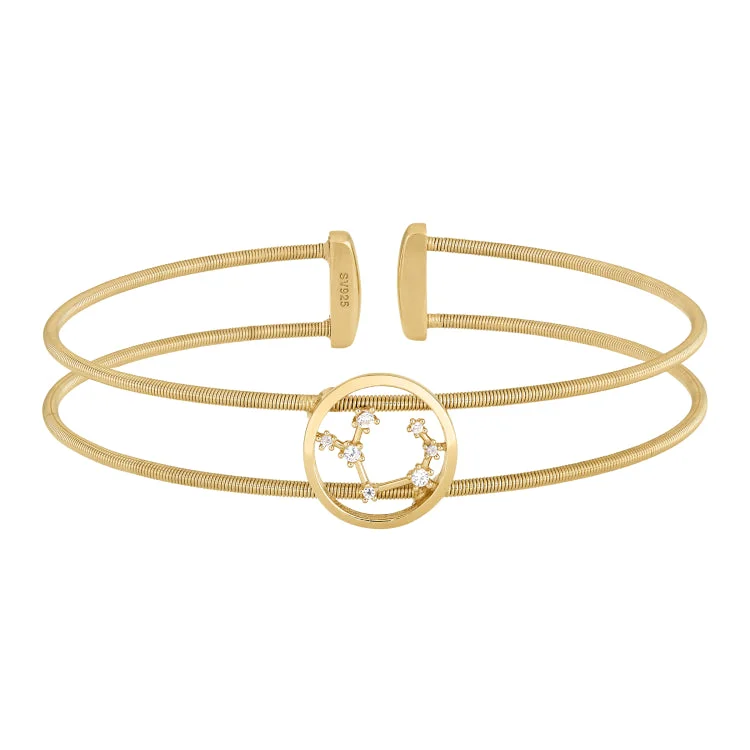 Ladies zen peace bracelets -Gold Finish Sterling Silver Cable Cuff Constellation Bracelet with Simulated Diamonds - Sagittarius