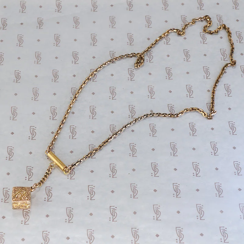 Unisex style necklaces -The Suspended Cube Gold Fob Necklace by Ancient Influences